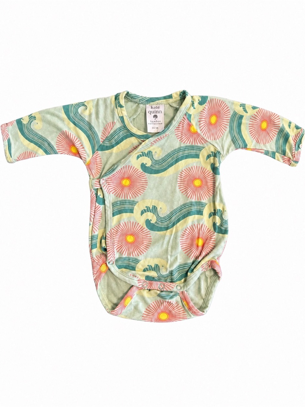 Kate Quinn Bamboo Kimono Bodysuit Sun Wave Print 0-3M